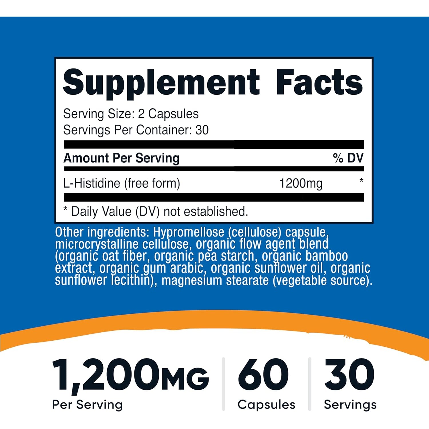 Nutricost L-Histidine Supplement (1,200Mg) 60 Capsules - Gluten-Free, Gmo-Free, 30 Servings