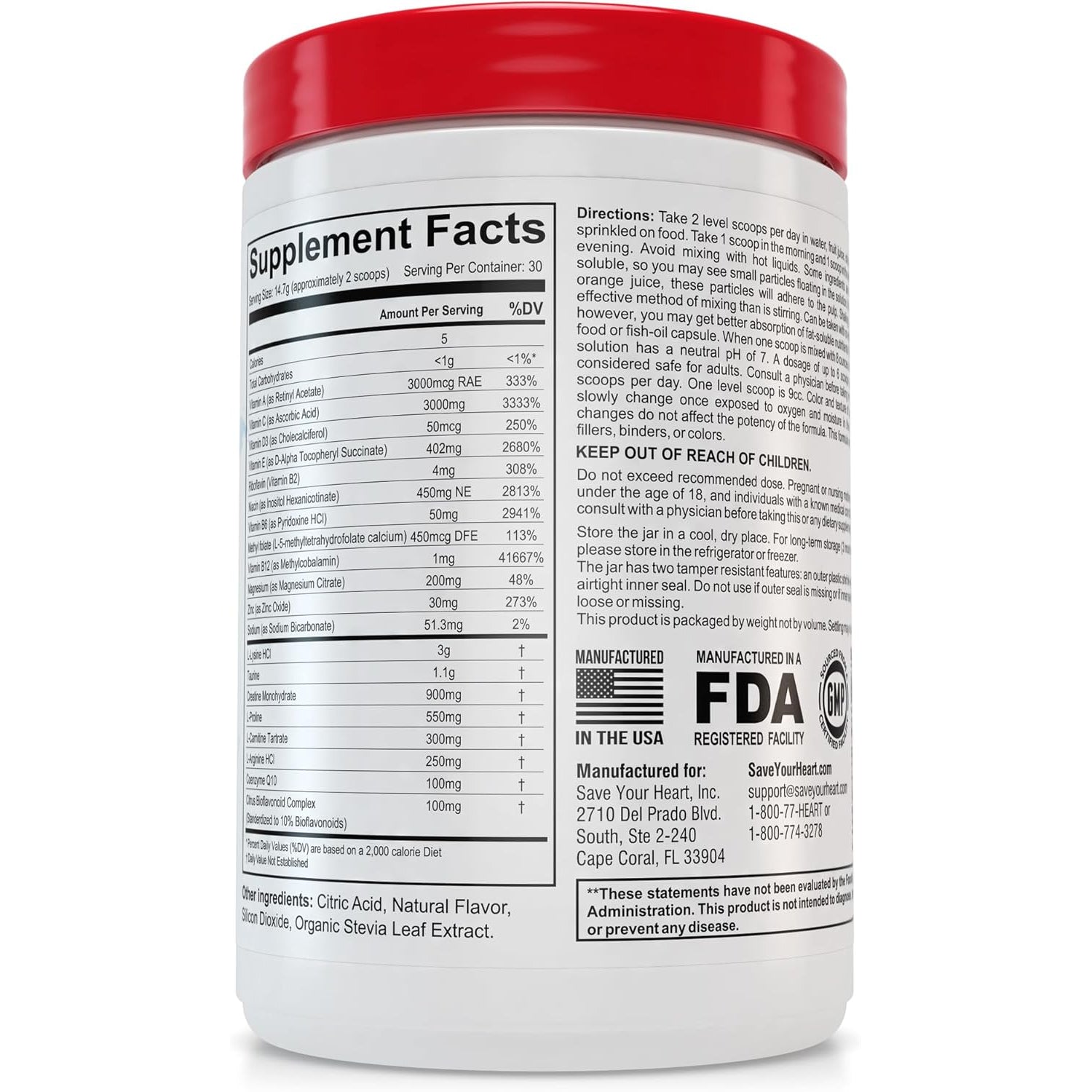 Cardio Heart Health Powder Supplement - the Pauling Therapy Essentials Formula (PTEF) Healthy Vitamin C, B-12, L-Lysine, L-Arginine, Magnesium, Zinc + Vitamins, Minerals & Antioxidants