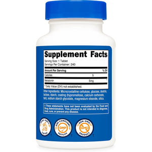 Nutricost Melatonin 5Mg, 240 Tablets - 5Mg per Serving, Non-Gmo, Gluten Free