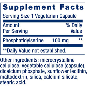Life Extension PS Caps, Phosphatidylserine, for Cognitive Performance, Gluten-Free, Non-Gmo, Vegetarian, 100 Capsules