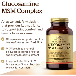 Solgar Glucosamine MSM Complex, 120 Tablets - Promotes Healthy Joints - Supports Range of Motion & Flexibility - Supports Collagen - Shellfish-Free - Gluten Free, Dairy Free, Kosher - 40 Servings