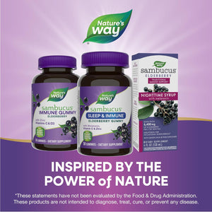 Nature'S Way Sambucus Sleep + Immune* Elderberry Gummies, Sleep Support for Adults and Immune Support*, with Melatonin, Vitamin C, L-Theanine, Zinc, 50 Gummies (Packaging May Vary)