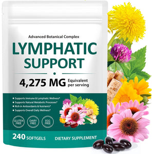 Lymphatic Drainage Supplements, 240 Softfels, 21-In-1 Natural Herbal Blends with Echinacea, Dandelion, Burdock Root for Lymph System, Immune Support, Cleanse, Less Swelling/Bloating