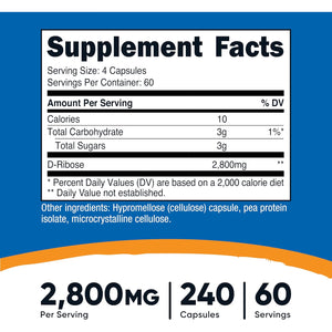 Nutricost D-Ribose 700Mg (2800Mg per Serving), 240 Capsules - Vegetarian Friendly, Non-Gmo, Gluten Free