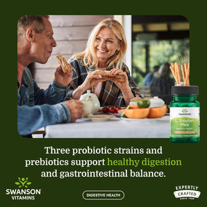Swanson L. Reuteri Probiotic plus with L. Rhamnosus, L. Acidophilus & FOS Prebiotic for Gut-Health-Conscious Adults - 7 Billion CFU (30 Vegan Capsules)