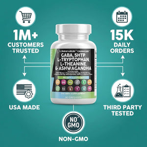 Clean Nutraceuticals GABA 750Mg 5 HTP 200Mg L Tryptophan 500Mg L Theanine 200Mg Ashwagandha Sam-E L-Glycine - Mood Support Vitamins for Women and Men with L-Tyrosine 5-HTP (5-Hydroxytryptophan)