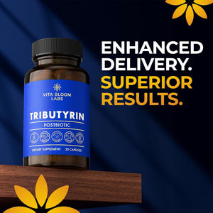 Tributyrin Supplement - Better Delivery & More Effective than Sodium Butyrate - Gut Health & Digestive Support - 3-In-1 Butyrate Postbiotics for Leaky Gut & Gut Barrier Support - 30 Capsules