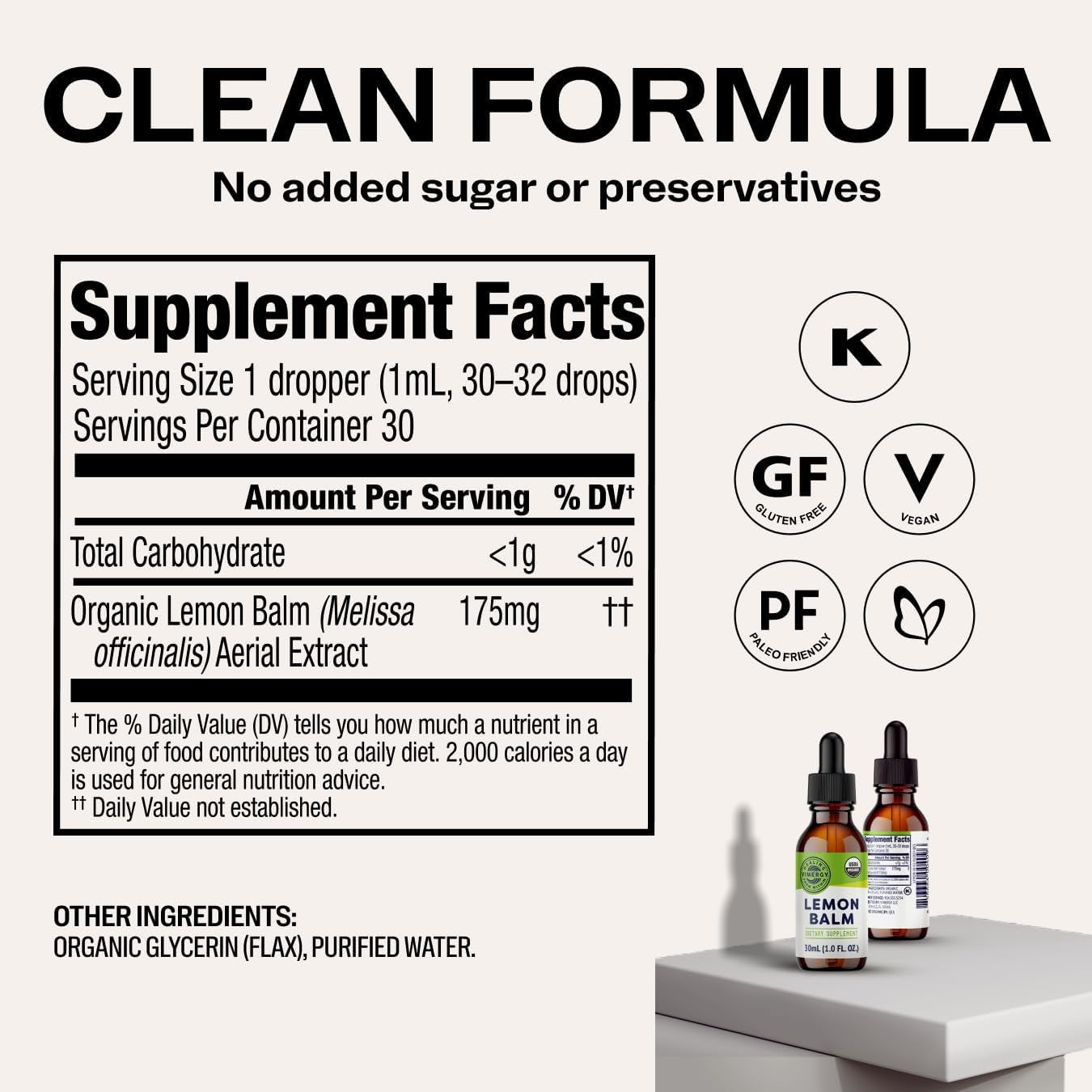 Vimergy USDA Organic Lemon Balm Tincture Herbal Supplement – Can Be Used in Tea - Non-Gmo, Alcohol-Free – 30 Ml (1 Ml/Serving)