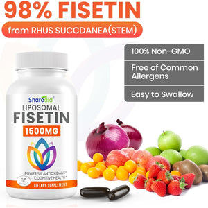 1500Mg Fisetin Supplements - Powerful Absorption with Liposomal Delivery,98% Pure Fisetin,Polyphenol Antioxidant for Healthy Aging,Non-Gmo - 1 Bottles, 60 Softgels for Adults