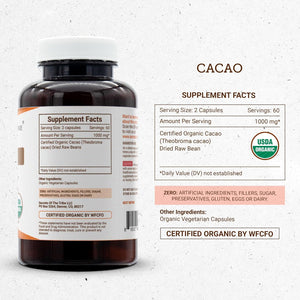 Secrets of the Tribe Cacao 120 Capsules, 1000 Mg, USDA Organic Cacao (Theobroma Cacao) Dried Raw Beans (120 Capsules)