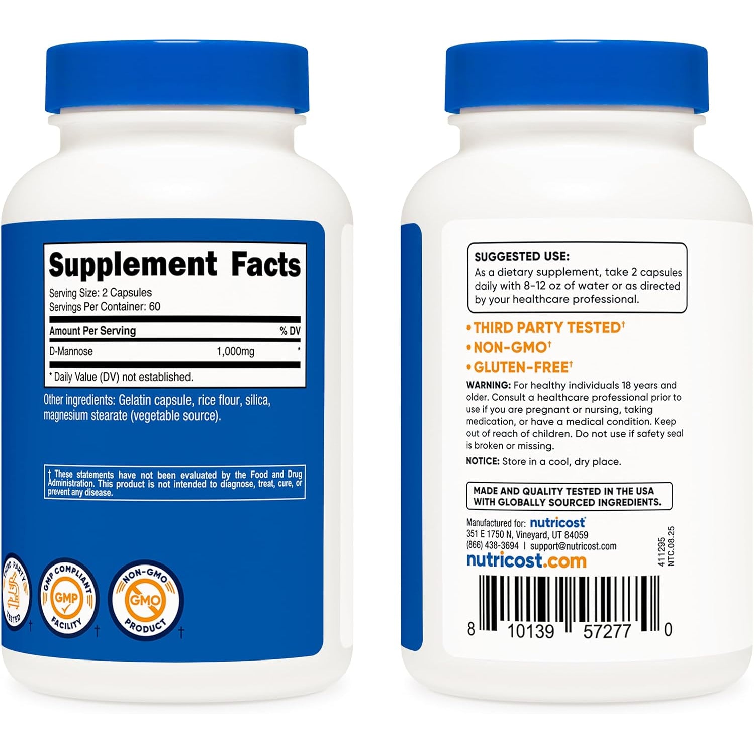 Nutricost D-Mannose 1000Mg per Serving, 120 Capsules - 500Mg per Capsule, Urinary Tract Health, Non-Gmo and Gluten Free