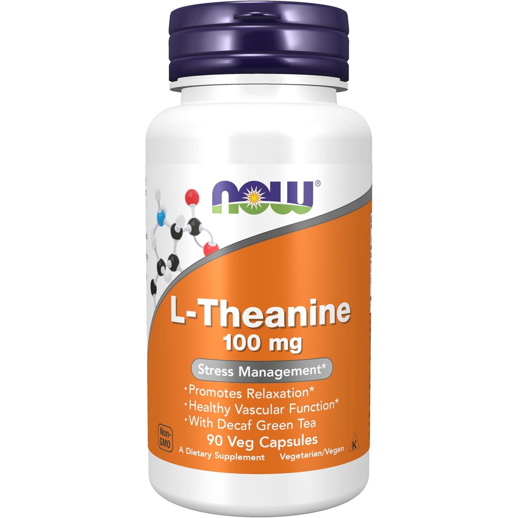 NOW Foods Supplements, L-Theanine 100 Mg with Decaf Green Tea, Stress Management*, 90 Veg Capsules