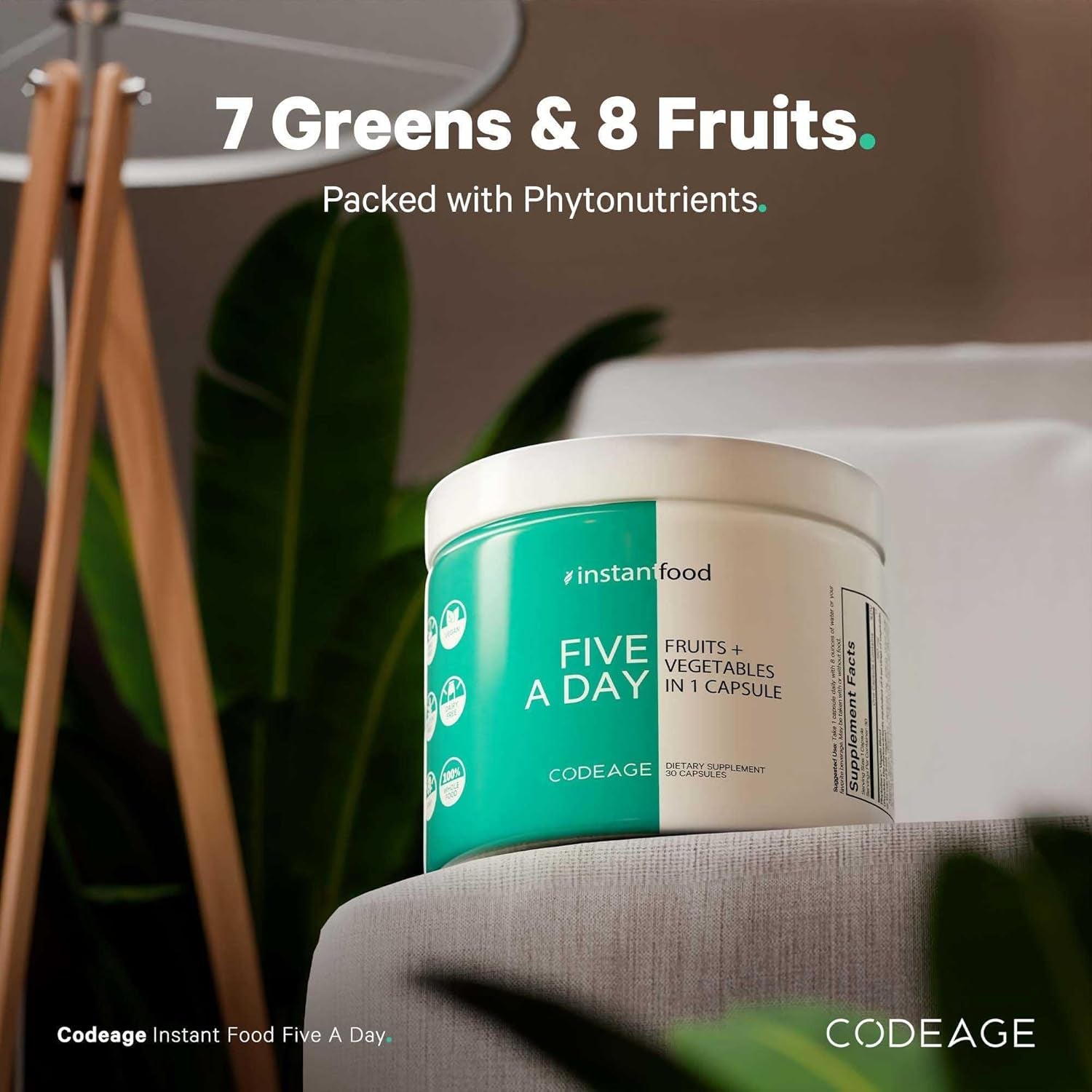 Codeage Instantfood Five a Day – Fruits & Vegetables Capsule Supplement – Whole Food Phytonutrients – 15 Fruits and Veggies Blend - Vegan, Non-Gmo – 30 Capsules