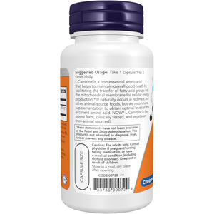 NOW Foods Supplements, L-Carnitine 500Mg, Purest Form, Amino Acid, Fitness Support*, 60 Veg Capsules