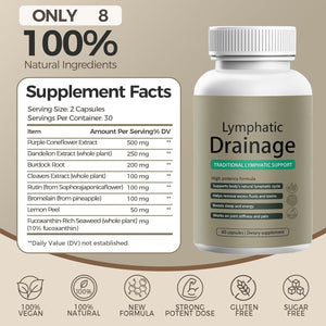 Lymphatic Drainage Capsules | Lymphatic Support Supplement | Supports Bloating, Fluid Balance & Daily Lymphatic Wellness | with Dandelion, Cleavers & Echinacea | Non-Gmo, Gluten Free | 60 Count