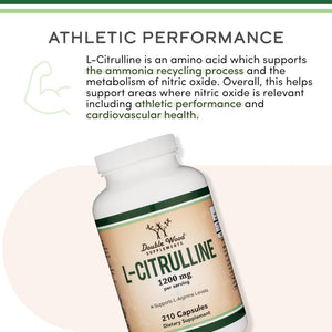 L Citrulline Capsules - 99% Tested Purity - 1,200Mg per Serving (Nitric Oxide Booster) for Muscle Recovery and Muscle Pump, 210 Count by Double Wood