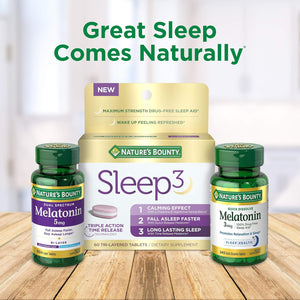 Nature'S Bounty Melatonin 100% Drug Free Sleep Aid, Dietary Supplement, Promotes Relaxation and Sleep Health, 5 Mg, 90 Count, Pack of 3