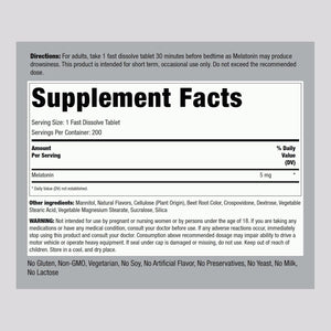 Piping Rock Melatonin 5Mg | 200 Fast Dissolve Tablets | Berry Flavor | Adult Supplement | Vegetarian, Non-Gmo, Gluten Free Formula