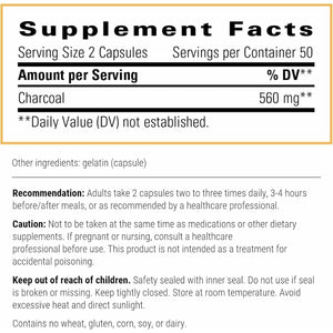 Integrative Therapeutics Activated Charcoal - Digestive & Gut Health Supplement* - Effective Gastrointestinal Support* - Gluten-Free & Dairy-Free - 100 Capsules (50 Servings)