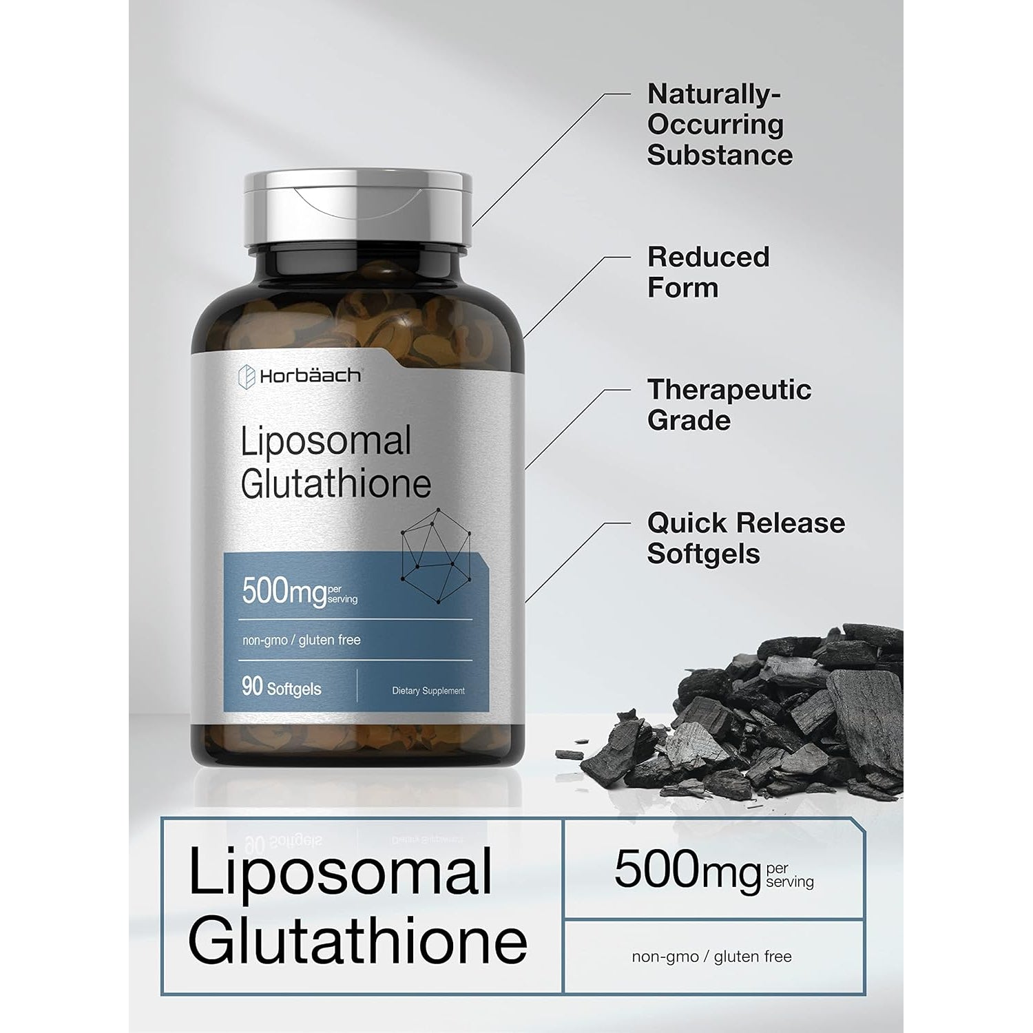 Horbäach Liposomal Glutathione 500Mg | 90 Softgels | Reduced Form | Non-Gmo & Gluten Free Supplement