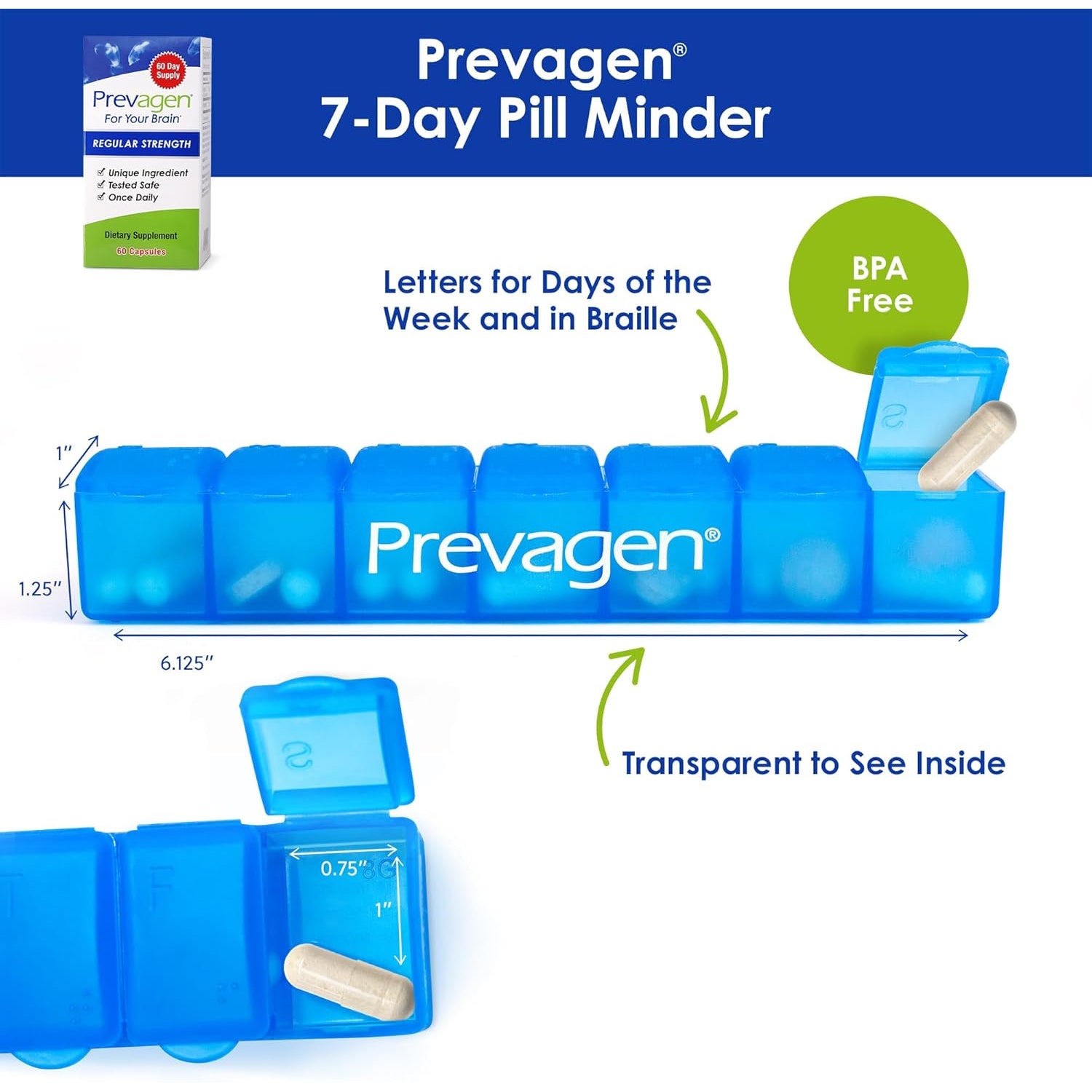 Prevagen Regular Strength - 60 Capsules (2 Month Supply) | Formulated for Your Brain | 10Mg of Apoaequorin plus Vitamin D3 with 7-Day Pill Minder