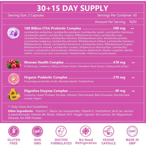 NATURE TARGET Probiotics for Women, 100 Billion Cfus Probiotic with Digestive Enzymes & Prebiotics, Vaginal Probiotics with Cranberry for Urinary Tract Health, Ph Balance, 90 Veggie Capsules