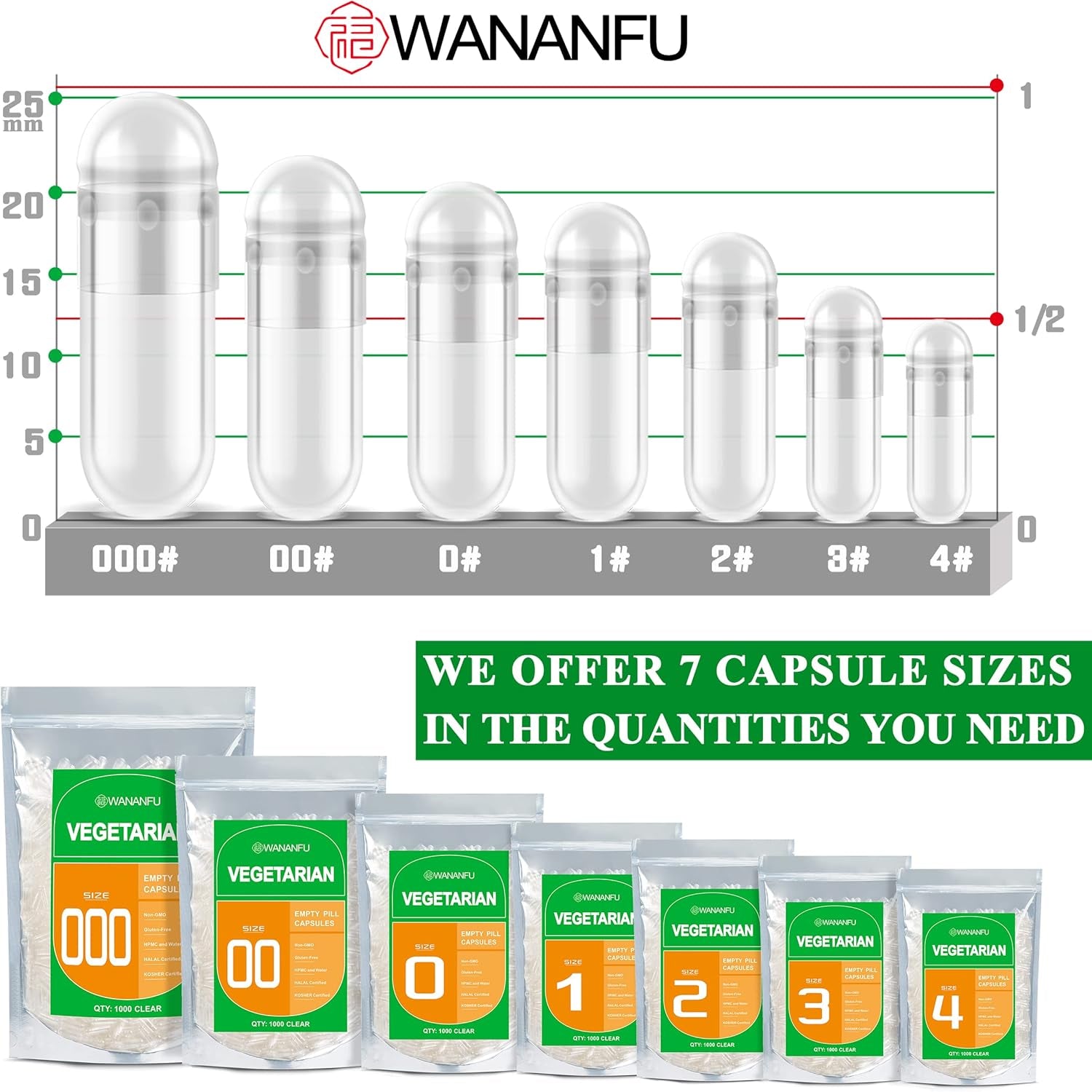 Wananfu Size 2 Empty Capsules Vegetarian (100 Count) Bundle with 2 Micro Lab Spoons, Clear Fillable Veggie Pill Capsules Size 2 for Making Your Own Supplements