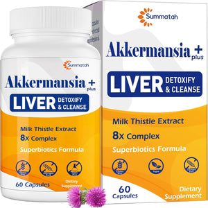 Liver Detoxify Repair & Cleanse, 20 Billion Afu Akkermansia Probiotic with Milk Thistle, Dandelion & Turmeric, 8-In-1 Herbal Formula for Liver Support & Renew, Antioxidant, Gut & Skin Health, 60 Caps