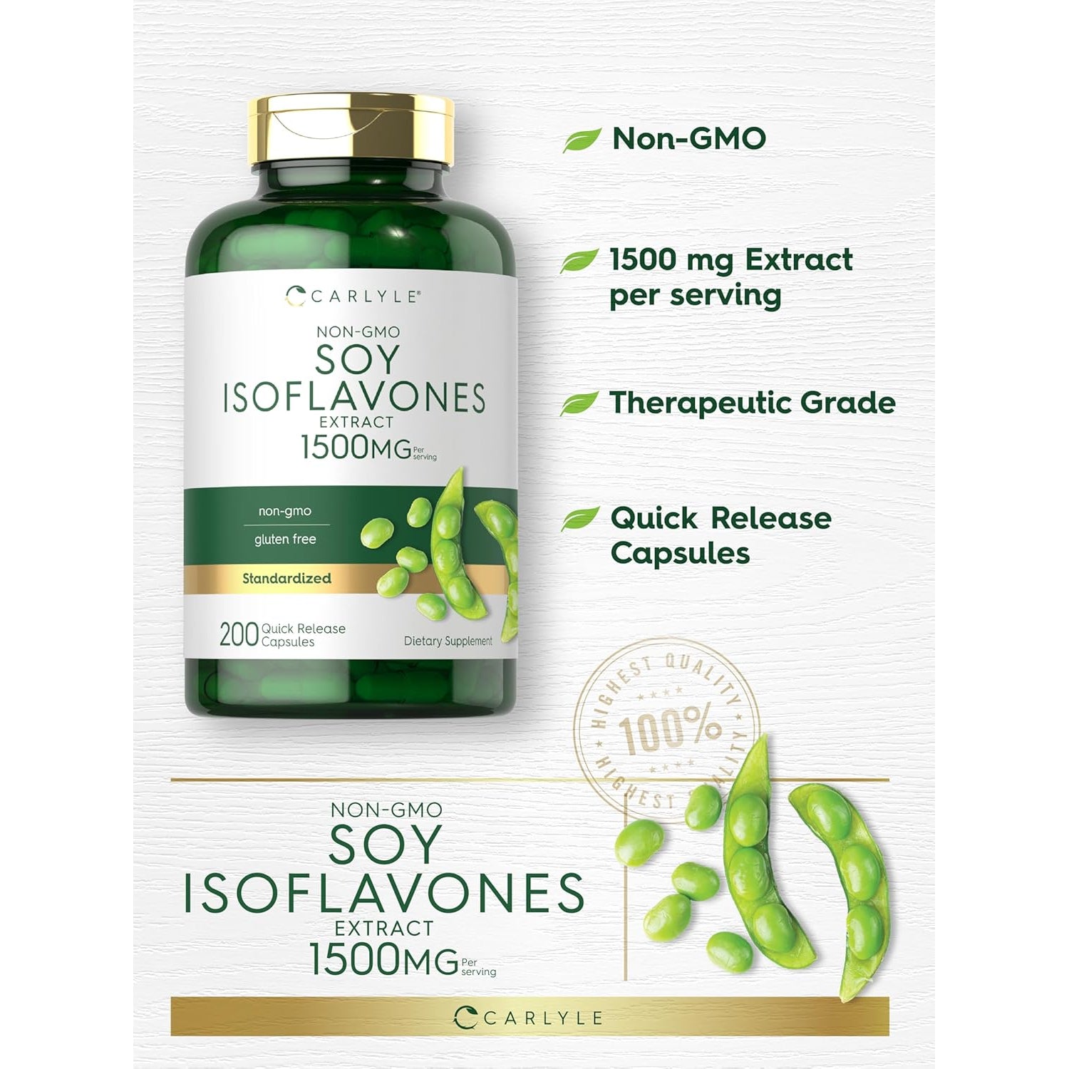 Carlyle Soy Isoflavones Supplement | 200 Capsules | Non-Gmo and Gluten Free Formula for Men and Women