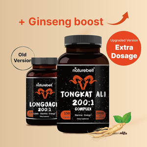Tongkat Ali 200:1 (Longjack) Extract for Men, 2000Mg per Serving, Indonesia Origin, Eurycoma Longifolia | with Panax Ginseng for Energy, Stamina, & Male Health Support (150 Count (Pack of 2))