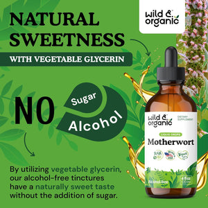 Wild & Organic Motherwort Tincture - Good Mood, Calmness, Overall Support - Supplements for Women with Motherwort Herb - Vegan, Sugar & Alcohol-Free Extract Drops - 4 Fl Oz