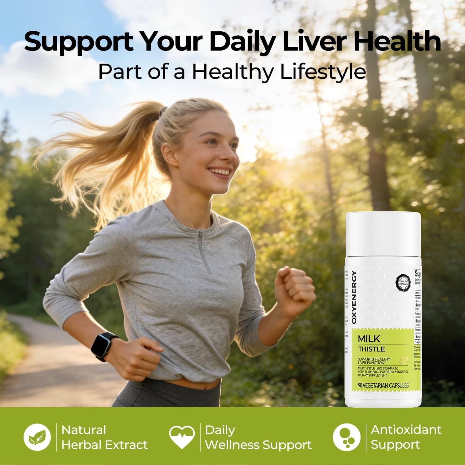 Oxyenergy Liver Cleanse Detox & Repair Supplement with 80% Milk Thistle, Turmeric, Inositol & Pueraria, Support Liver Health, Non-Gmo, Gluten-Free, 90 Vegetarian Capsules, Made in USA