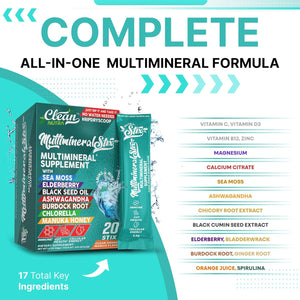 Sea Moss Powder Elderberry Ashwagandha Chlorella Manuka Honey Vitamind3 Vitamin C Zinc Spirulina Iodine Greens Detox Immune Support Sugar Free Hydration Powder Drink Mix – 20 Sticks