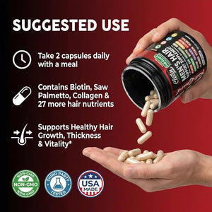 Hair Growth Supplement for Men | Biotin Hair Vitamins Collagen Pumpkin Seed Saw Palmetto Iron Ginseng Bamboo Silica Rosemary Peppermint Keratin Selenium Iodine Flaxseed Horsetail Vitamin a C D3 E B12
