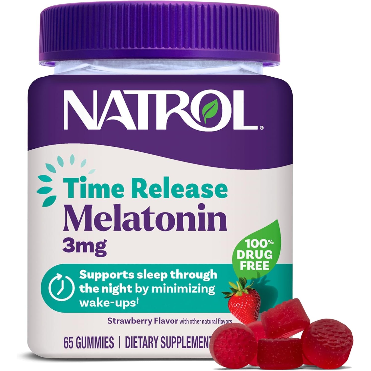 Natrol Time Release Melatonin Gummies, Sleep Support for Adults, 3 Mg Melatonin Supplements for Sleep Support, 65 Strawberry-Flavored Gummies, up to a 65 Day Supply