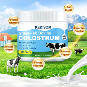 Grass-Fed Bovine Colostrum Supplement Powder - 60% High Igg 3000 Mg for Gut Health, Immune Support - Easy to Mix Natural Liposomal Colostrum Superfood, Unflavored, 50 Servings