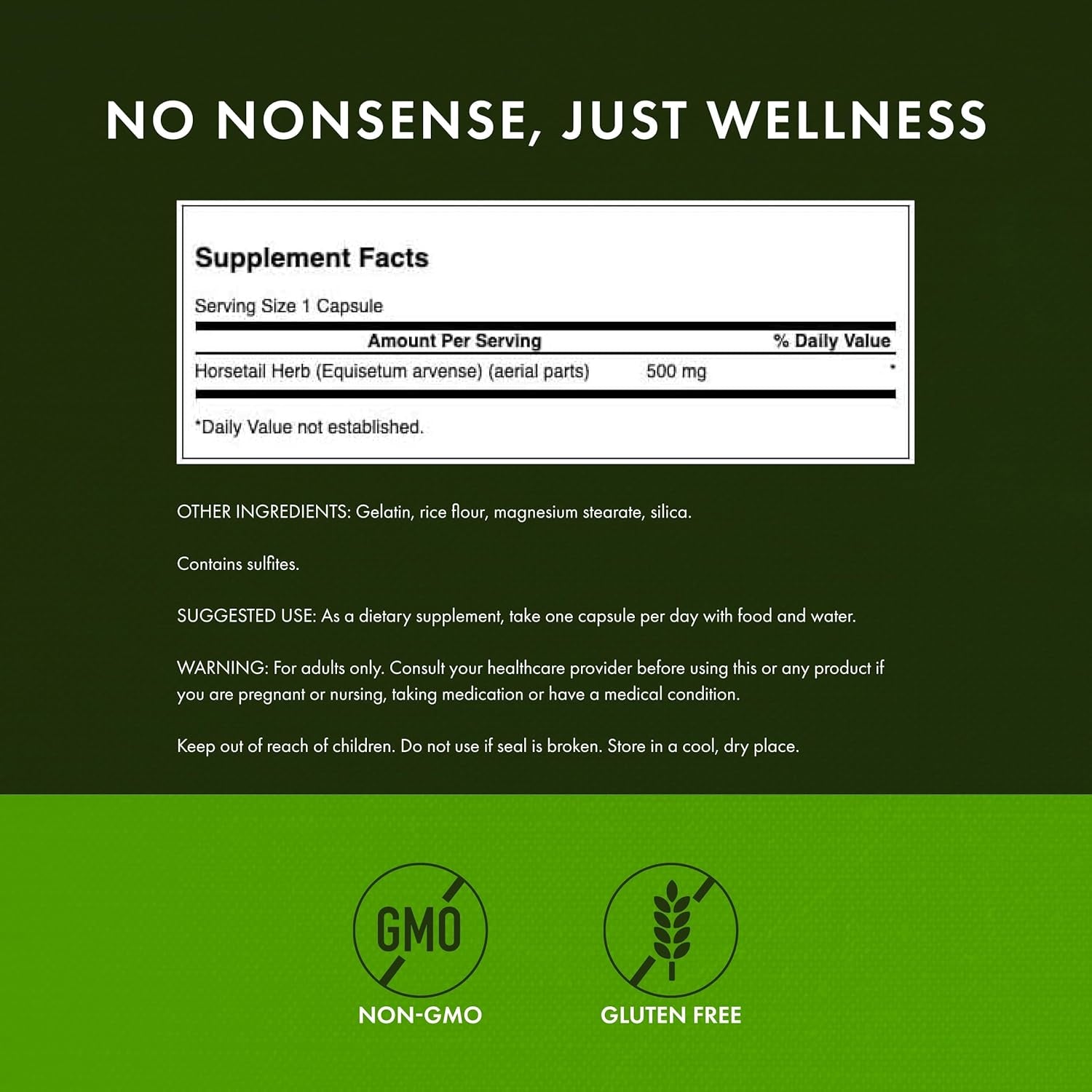 Swanson Horsetail - Herbal Supplement Supporting Healthy Hair, Skin & Nails - Natural Ingredients for Bone Health & Urinary Tract Support - (90 Capsules, 500Mg Each)
