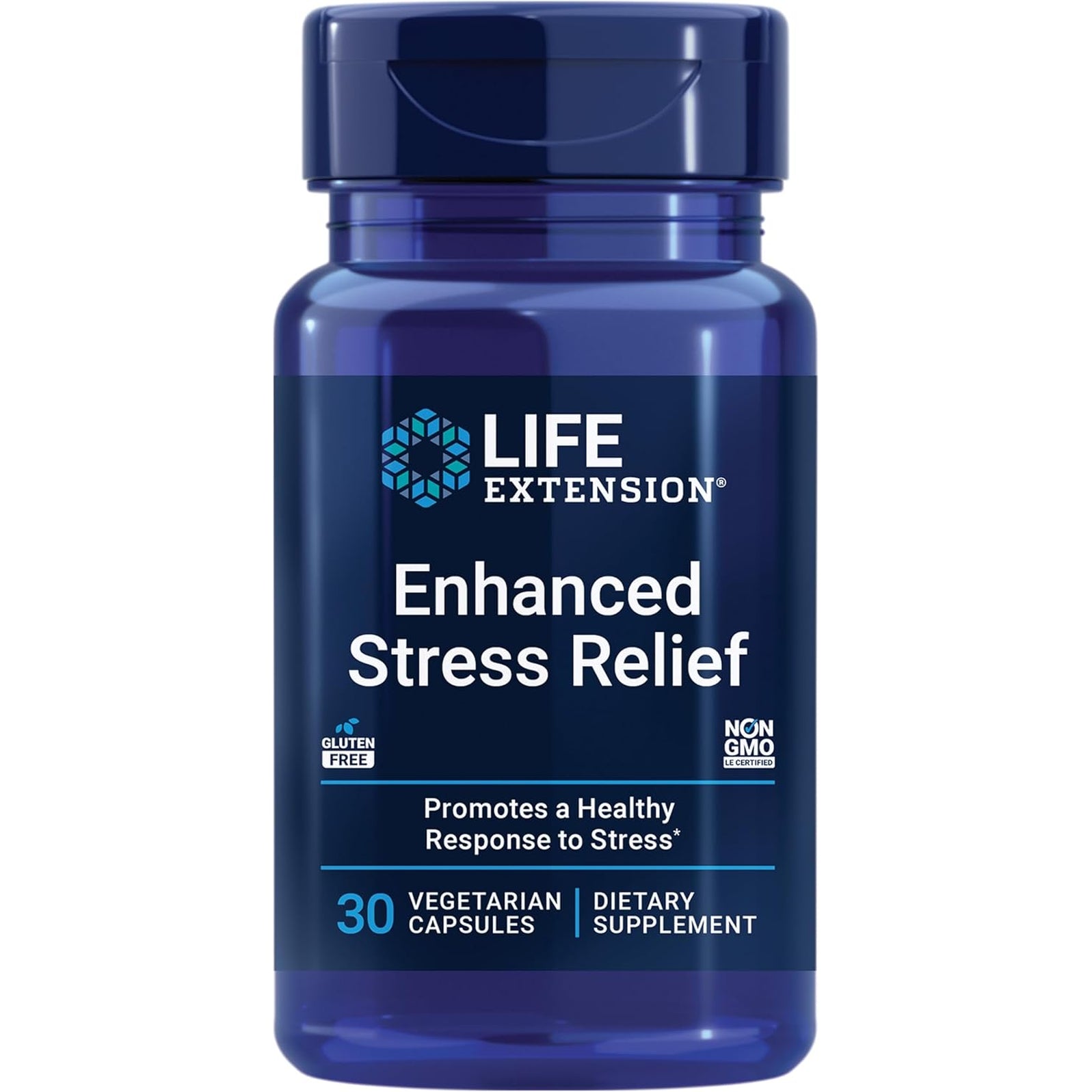 Life Extension Enhanced Stress Relief, Lemon Balm Extract, L-Theanine, Decompress with This Supplement for Stress, Gluten-Free, Non-Gmo, Vegetarian, 30 Capsules