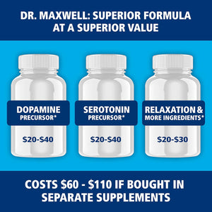 Dr. Maxwell Serotonin and Dopamine Supplements, Better than Dopamine or Serotonin Support Only. Helps Maintain Normal Neurotransmitter Levels. Mucuna Pruriens, 5-HTP, 60 Capsules Women Men