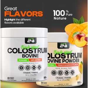 Bovine Colostrum X3 Supplement Powder for Humans, 100% Pure Whole Natural Grass Fed Superfood, High Igg, plus Probiotic & Prebiotic, Unflavored, Made in USA (Strawberry)