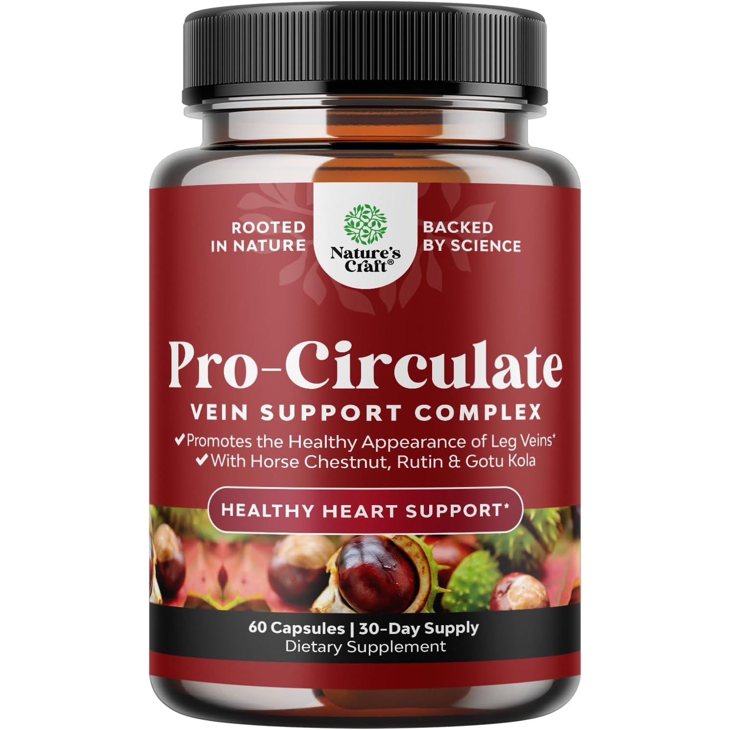 Natures Craft Vein Support Supplement for Leg and Veins - Full Body Supplement for Spider & Varicose Veins and Improved Flow with Horse Chestnut Extract - Vegan Non-Gmo Capsules - 60 Count