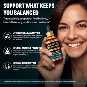 Lymphatic Drainage Drops - Organic Supplement for Lymphatic Support & Detox - 10-In-1 Herbal Blend Cleanse Complex with Burdock, Dandelion, Elderberry - 2 Fl Oz