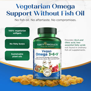 Purity Products Omega 3-6-9 Vegan and Vegetarian Formula - “5 in 1” Essential Fatty Acid Complex - Scientifically Formulated Plant-Based Omega 3 6 9 Essential Fatty Acids (EFA) - from (60)