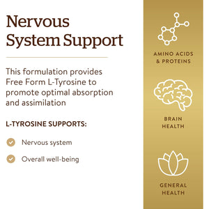 Solgar L-Tyrosine 500 Mg, 100 Vegetable Capsules - Brain & Nervous System Support - Vegan, Gluten Free, Dairy Free, Kosher - 100 Servings,Standard Packaging