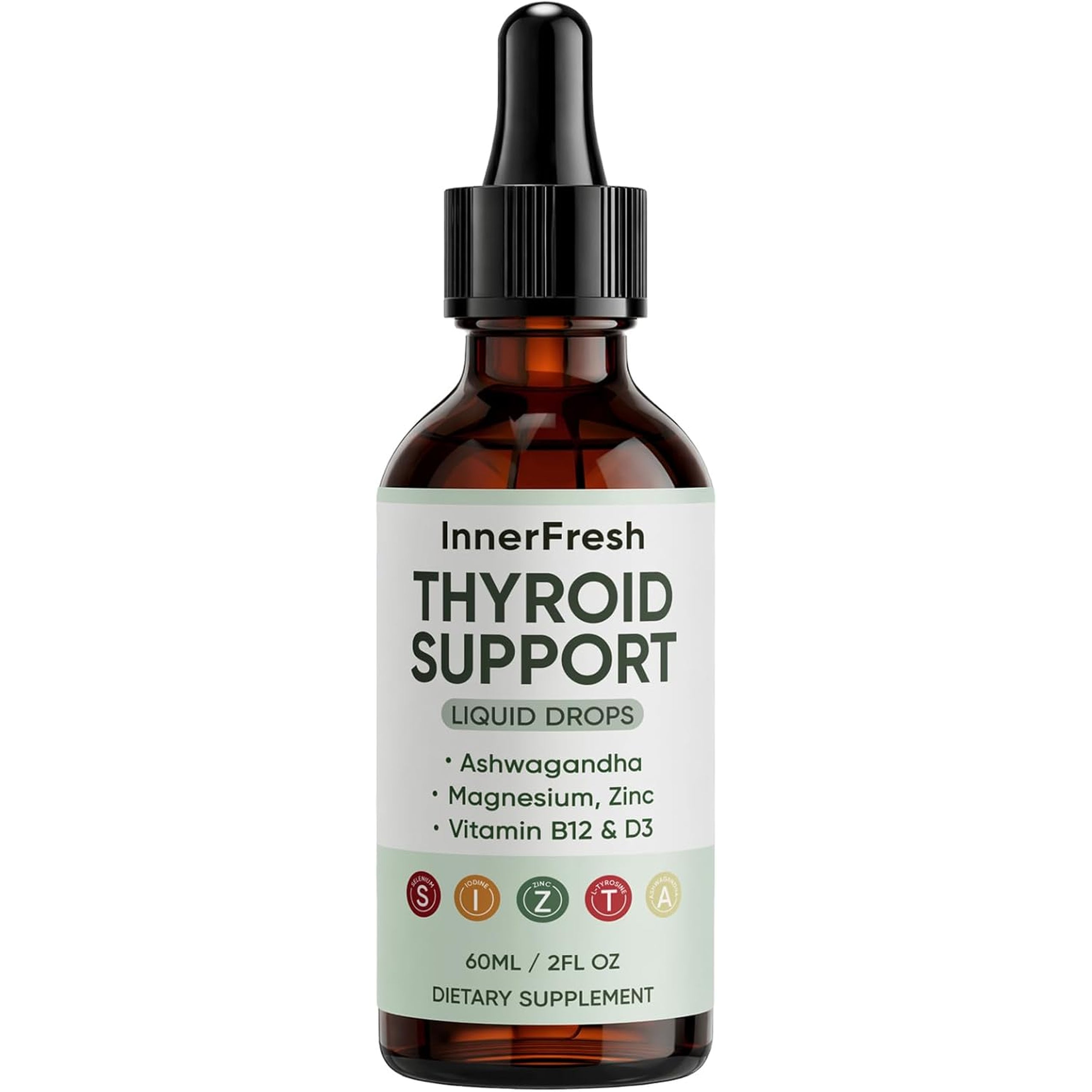 Thyroid Support Drops, Thyroid Support Liquid Drops for Women & Men, with Ashwagandha, Vitamin B12 & D3 and Magnesium, Help Support Mood, Promote Metabolism, 60 ML/2FL OZ