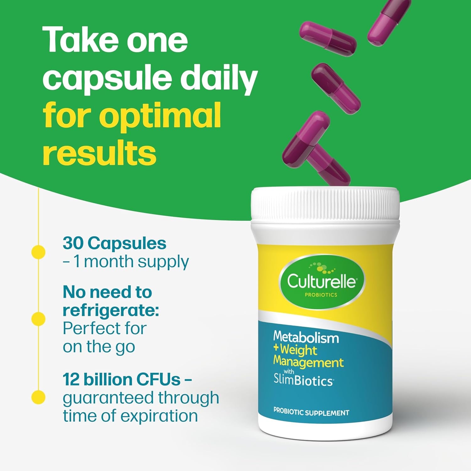 Culturelle Metabolism + Weight Management with Slimbiotics® Probiotic Capsules – 30 Count – Helps Safely Manage Weight - Promotes Healthy Metabolism and Physical & Mental Energy