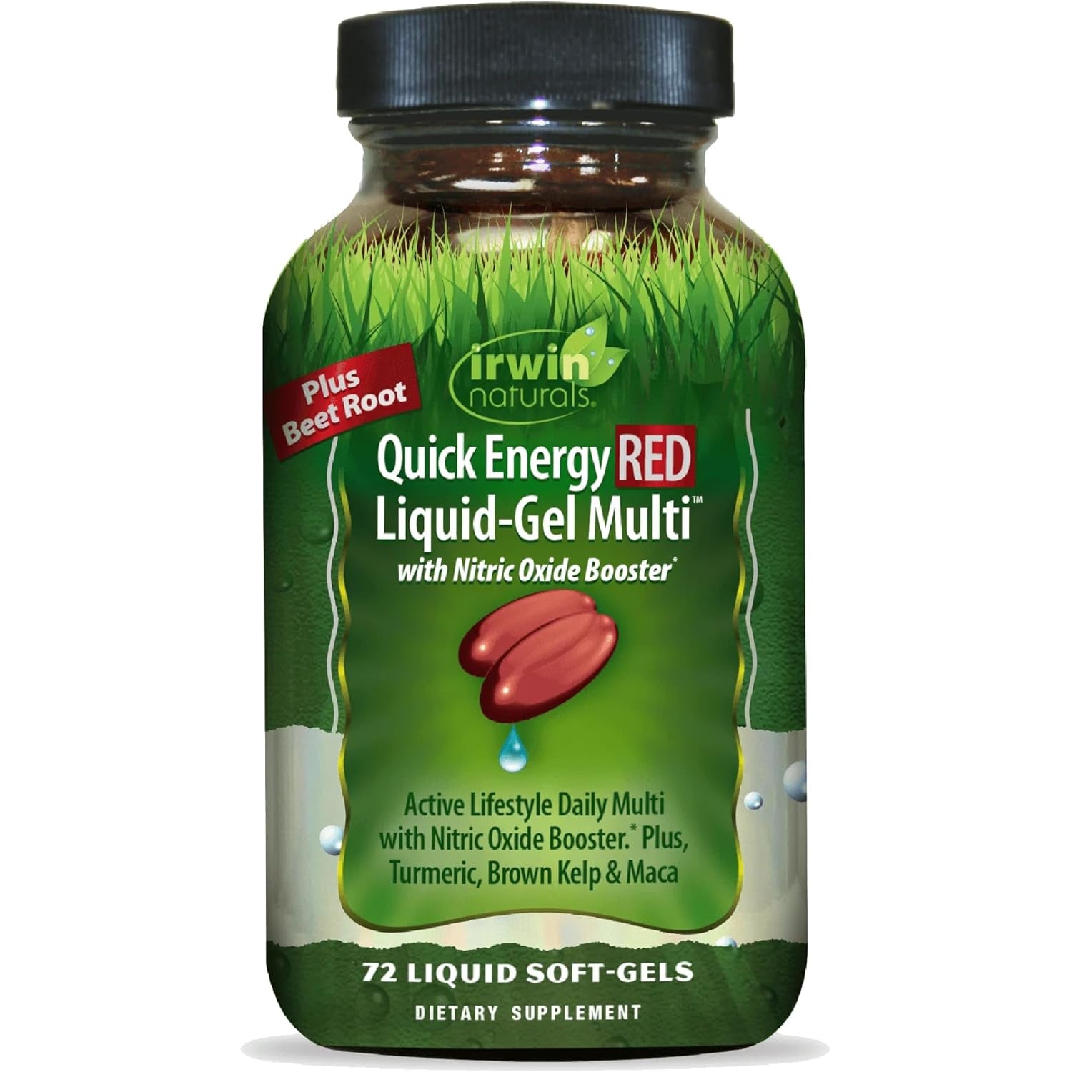 Irwin Naturals Quick Energy RED Liquid-Gel Multi – 72 Liquid Soft-Gels – Nitric Oxide + Energy Support