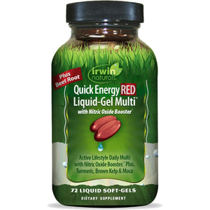 Irwin Naturals Quick Energy RED Liquid-Gel Multi – 72 Liquid Soft-Gels – Nitric Oxide + Energy Support