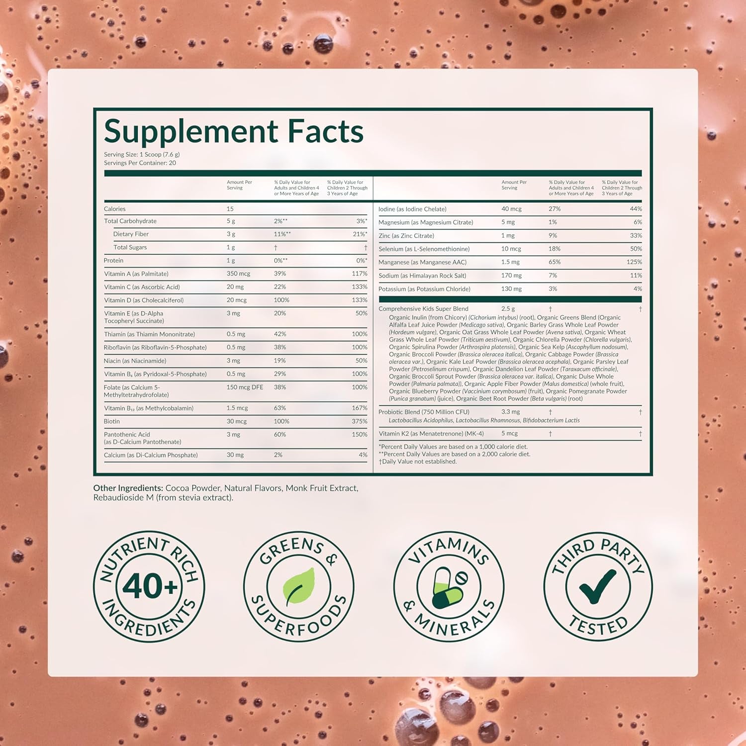 Beam Kids Multivitamin Powder – Kids Vitamins with Greens, Probiotic & Prebiotic, Immune Support for Children & Toddlers, No Artificial Sweeteners, for Picky Eaters, 20 Servings, Chocolate Flavor