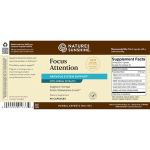 Nature'S Sunshine Focus Attention, 90 Capsules, Provides Nutrients That Help Maintain Normal Brain-Stimulation Levels While Supporting Blood Circulation and Neurotransmitter Levels in the Brain